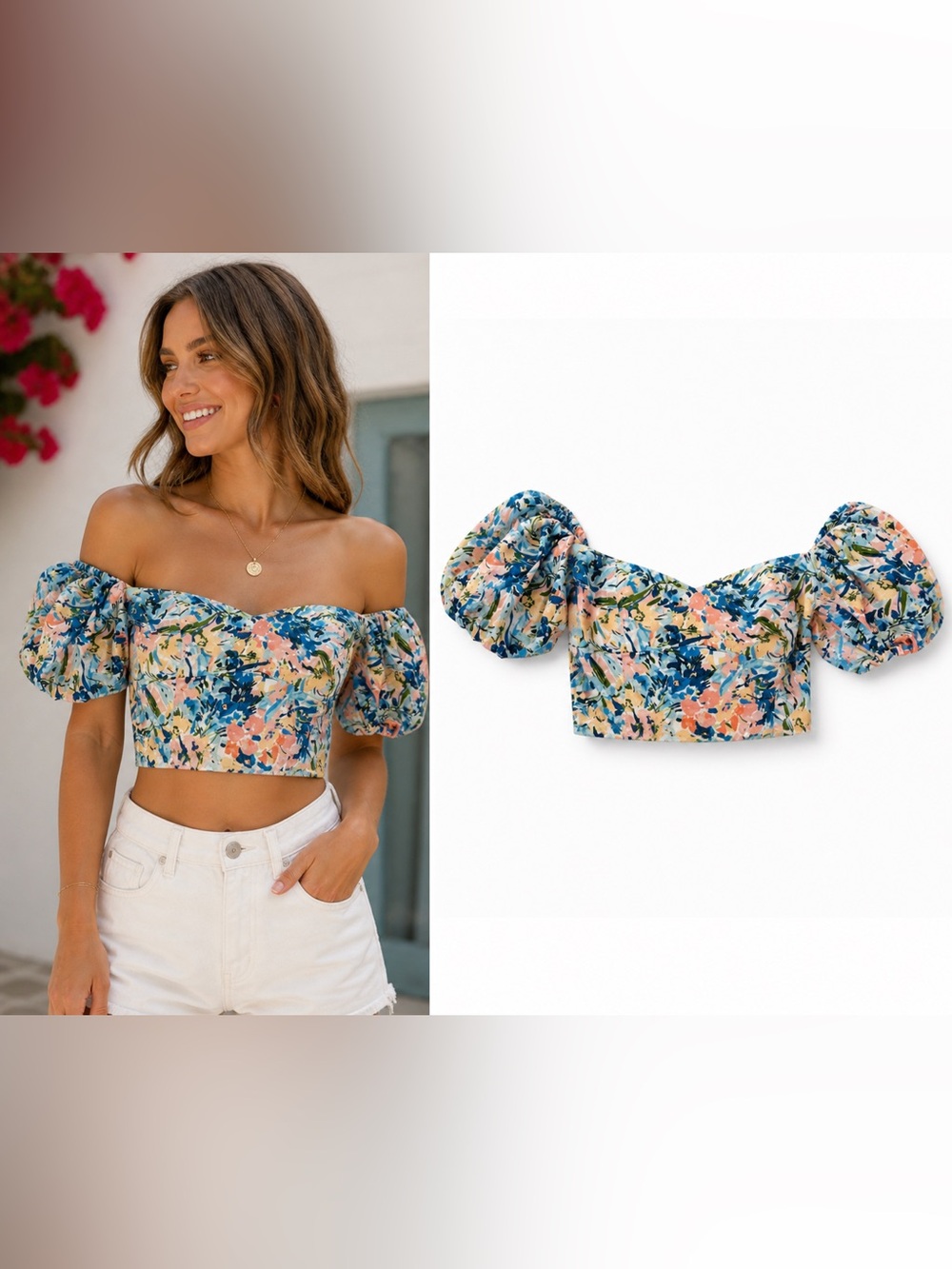 ABERCROMBIE‎ FITCH Feminine Floral Off Shoulder Crop Top Cottagecore Size M